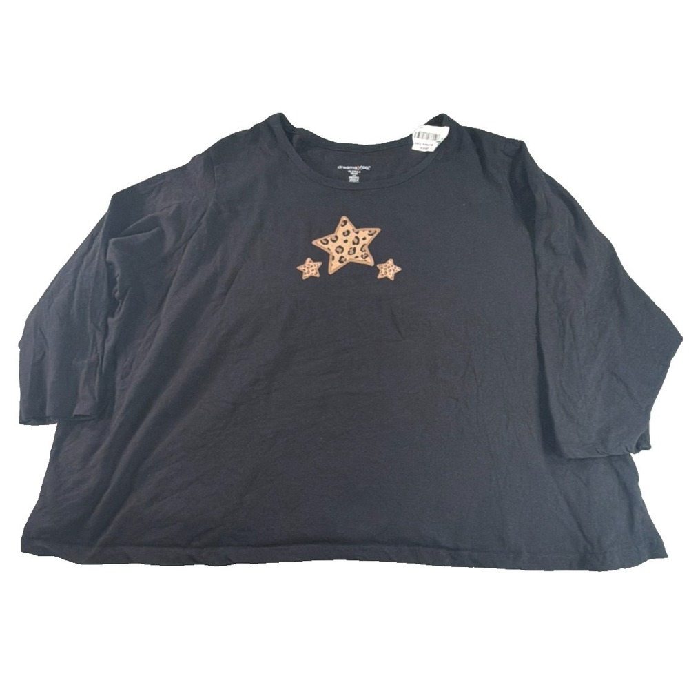 Dreams Co Women 5X Petite Long Sleeve Top Black Leopard Star Print Plus Sleep